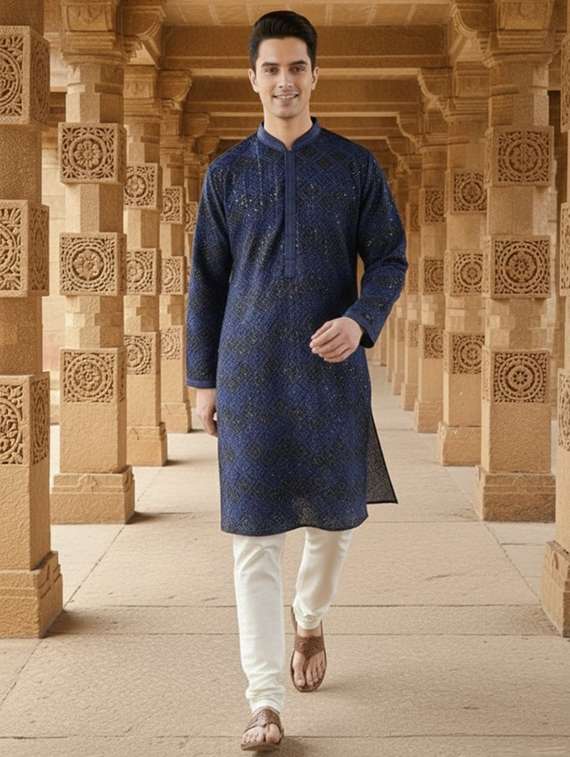 men long sleeve kurta and churidar set