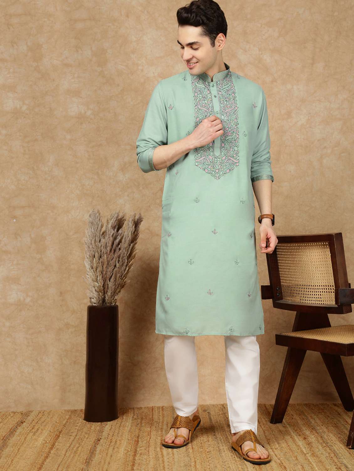 men long sleeve kurta and pyjama set