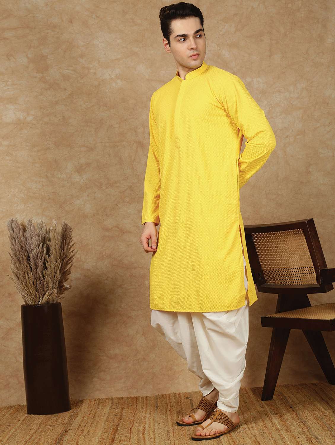 men long sleeve kurta and dhoti set
