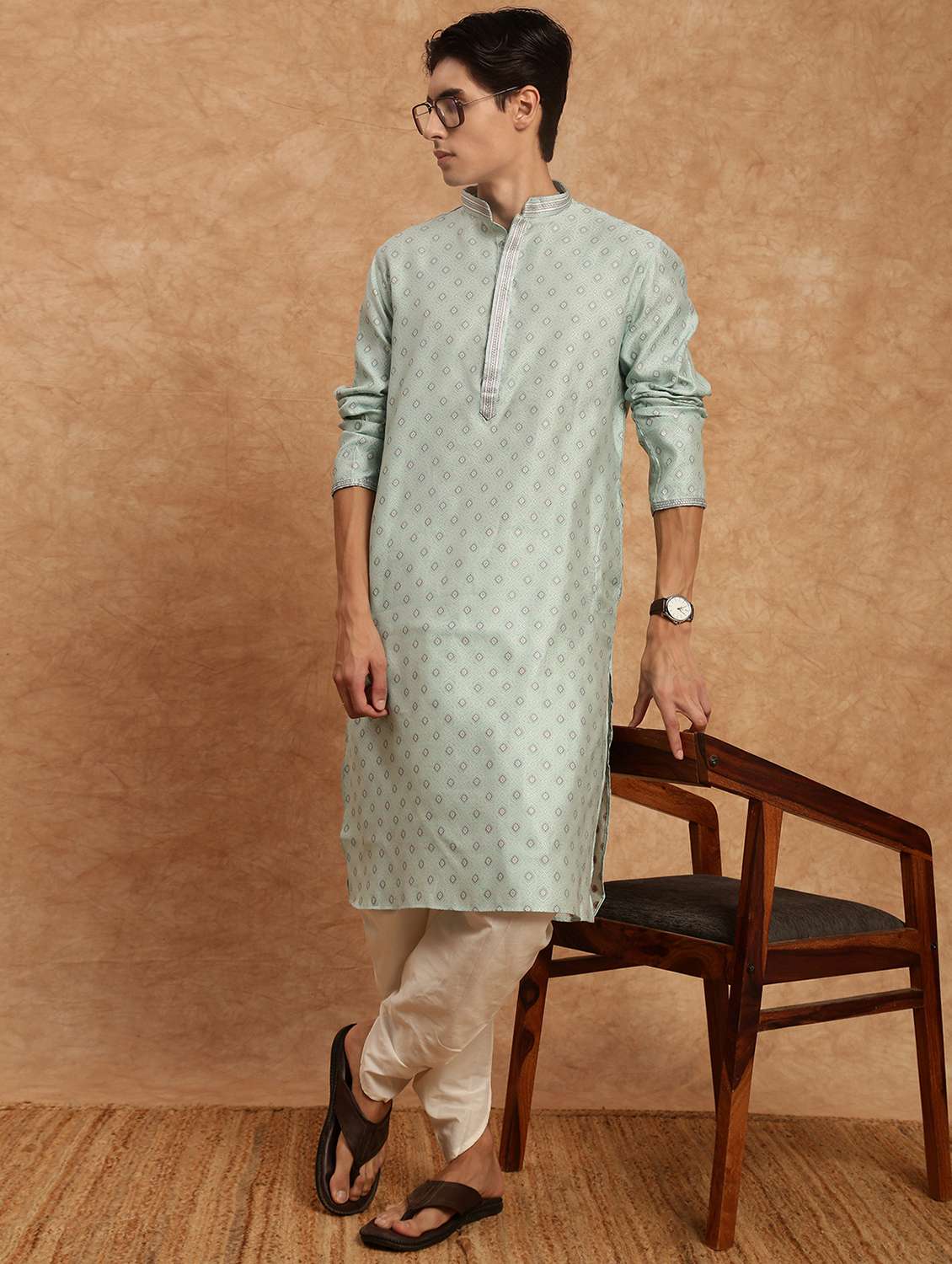 men long sleeve kurta and dhoti set