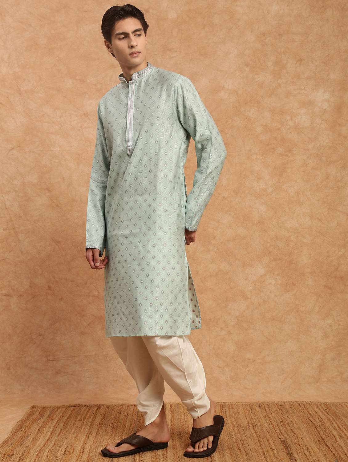 men long sleeve kurta and dhoti set - 22375305 -  Standard Image - 3