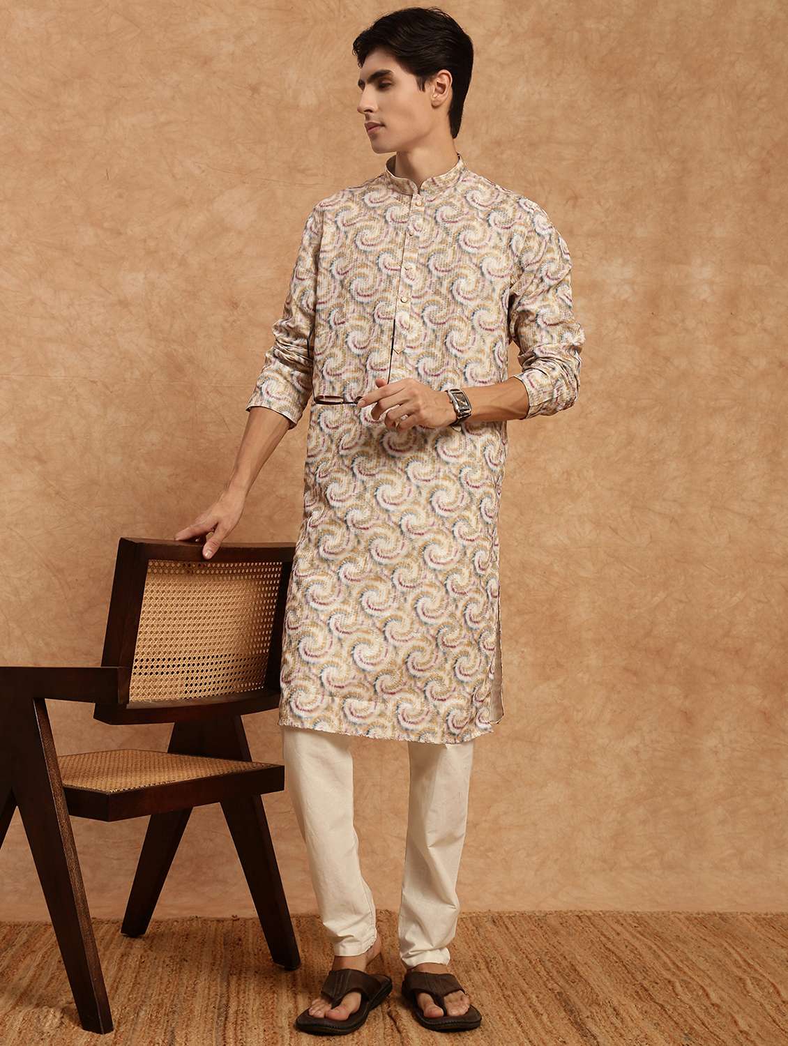 men printed kurta and pyjama set