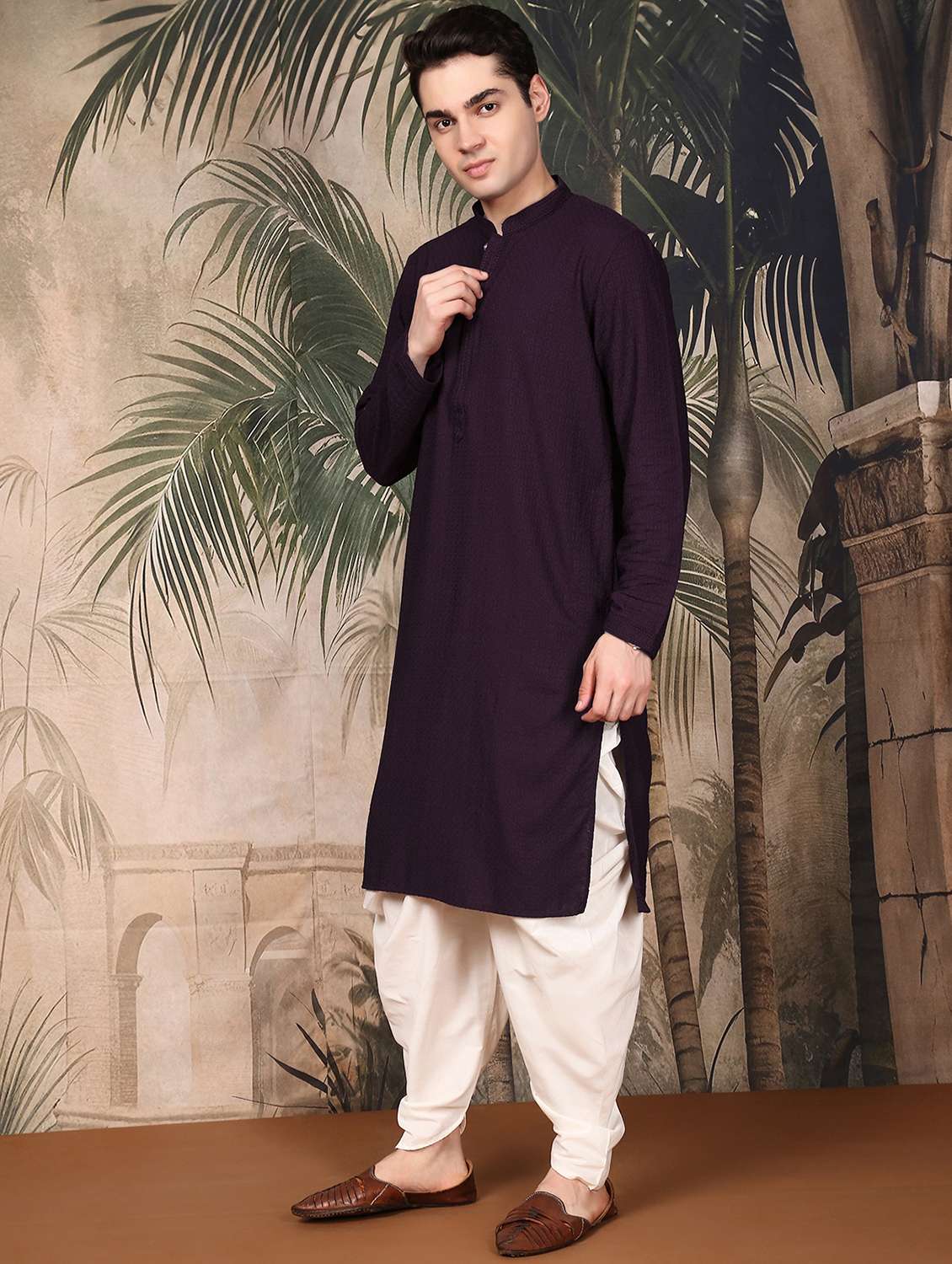 men long sleeve kurta and dhoti set