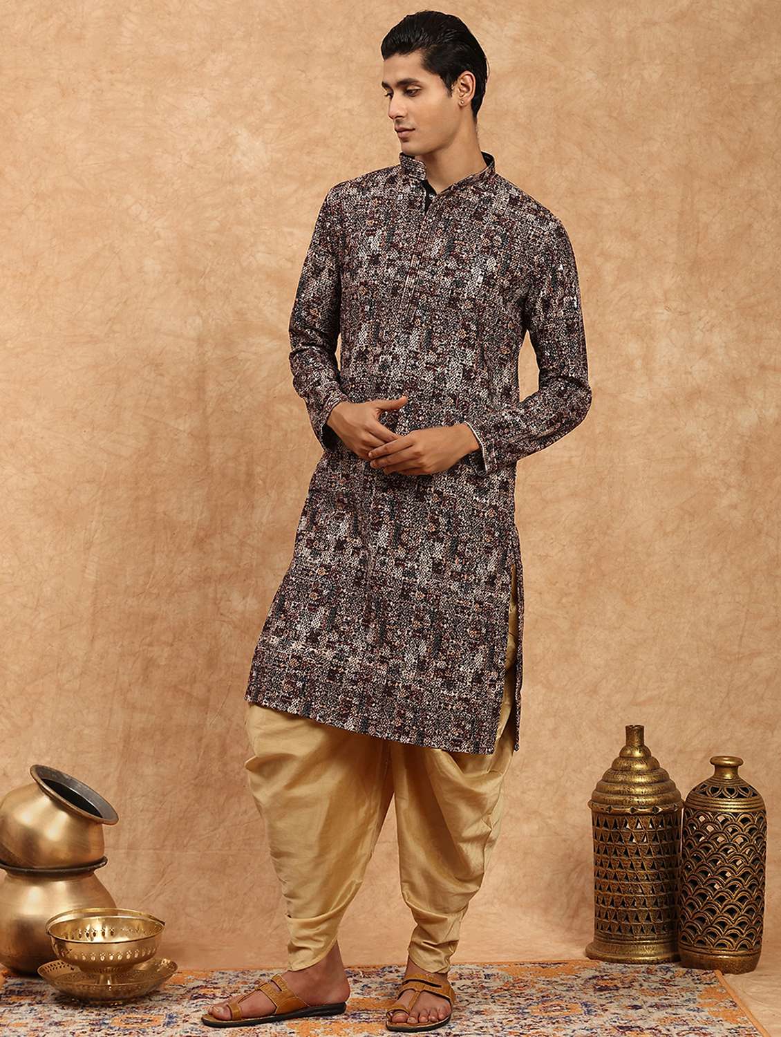 men long sleeve kurta and dhoti set