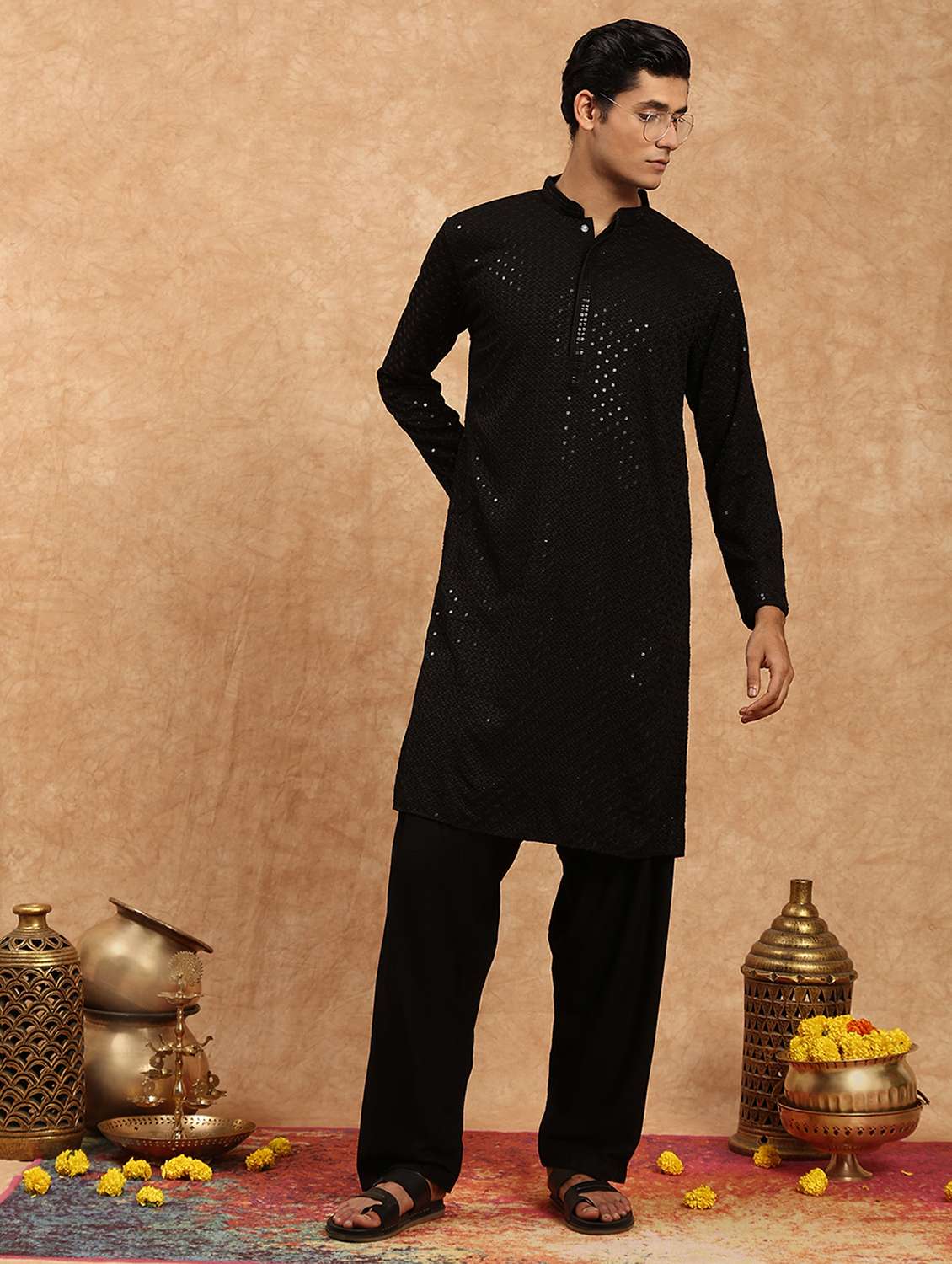 men long sleeve kurta and pyjama set