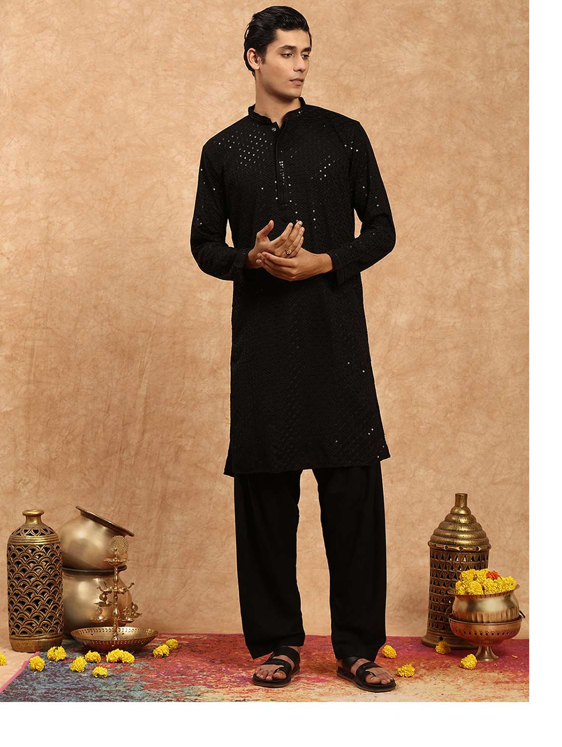 men long sleeve kurta and pyjama set
