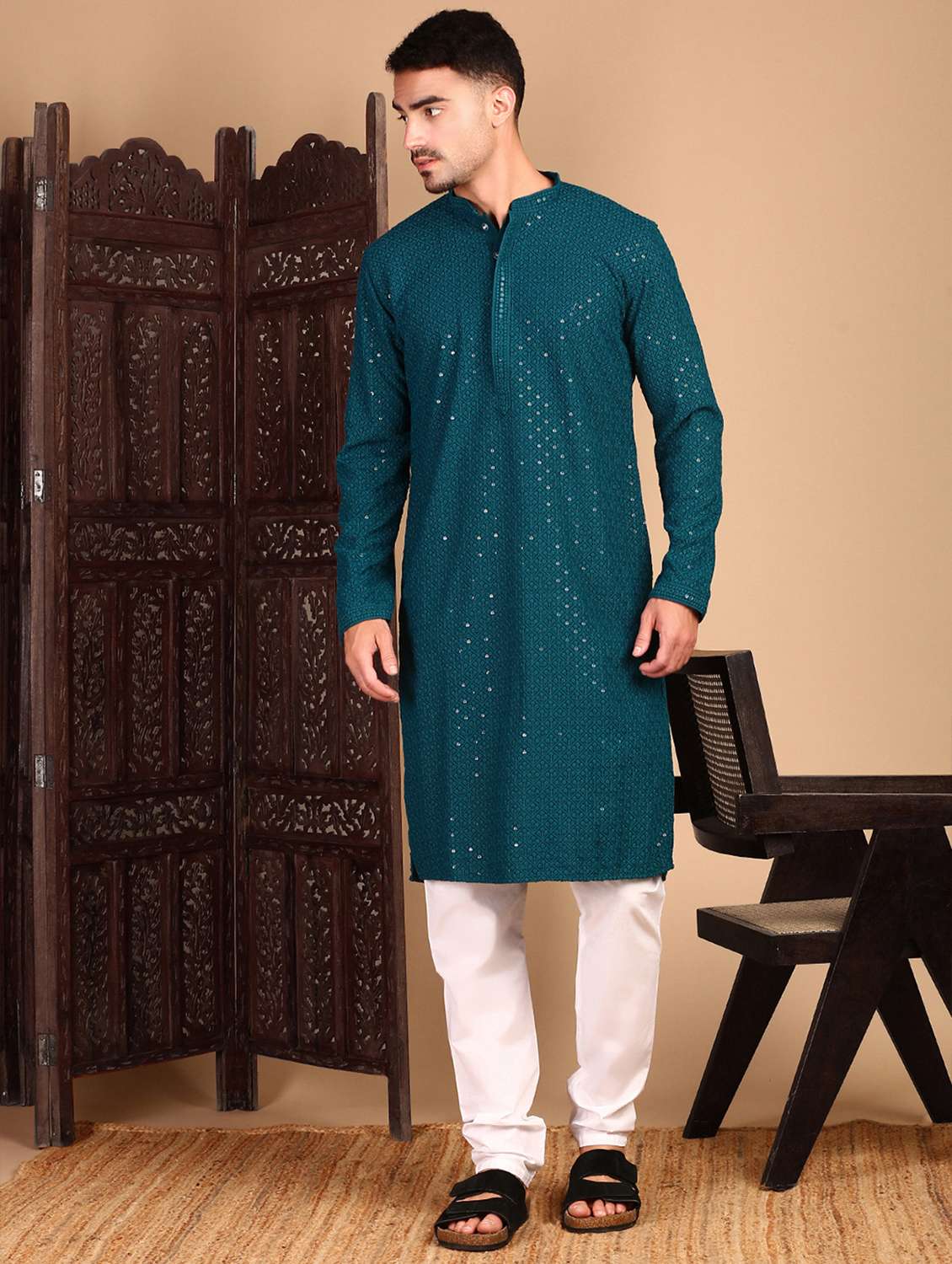 men long sleeve kurta and pyjama set