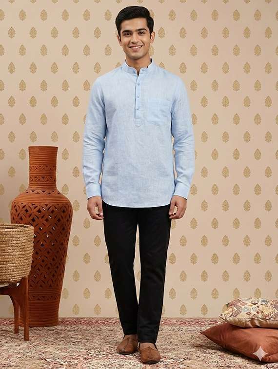 men long sleeve mandarin neck short kurta