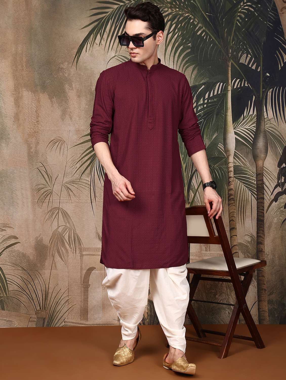 men self design kurta and dhoti set