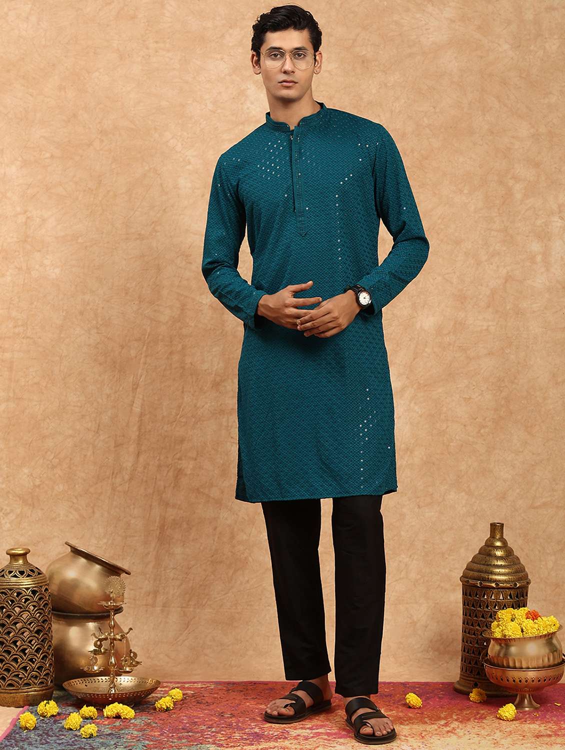 men self design kurta and pyjama set