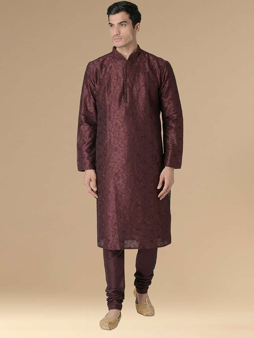 maroon fur kurta pyjama ethnic wear set