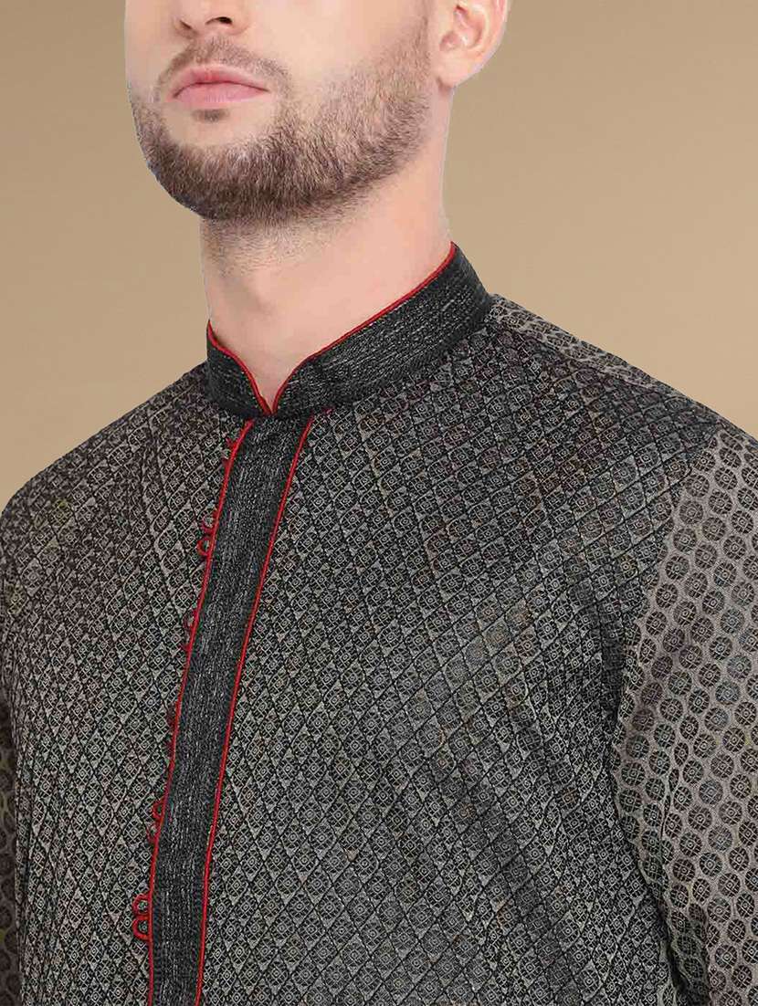 men long sleeve kurta and churidar set - 22375418 -  Standard Image - 3