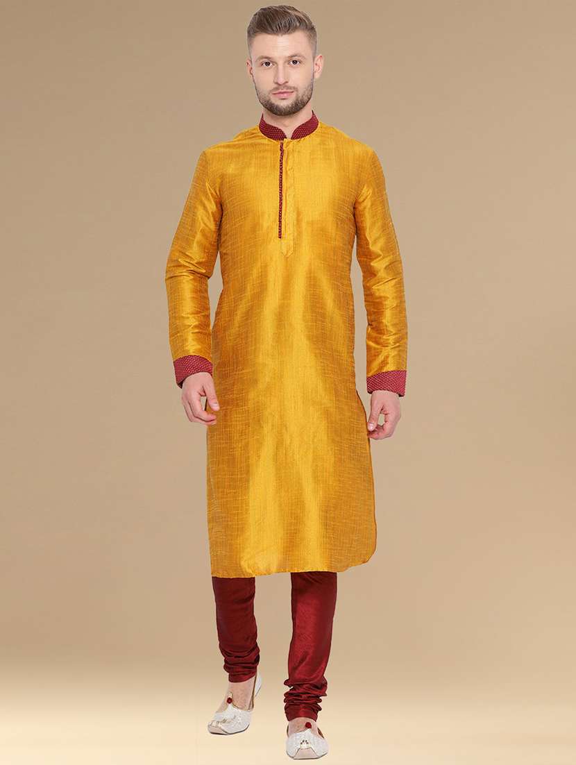 yellow fur kurta pyjama ethnic wear set