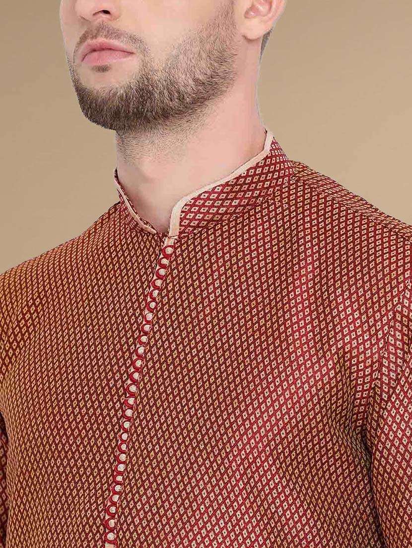 men long sleeves kurta and churidar set - 22375429 -  Standard Image - 3