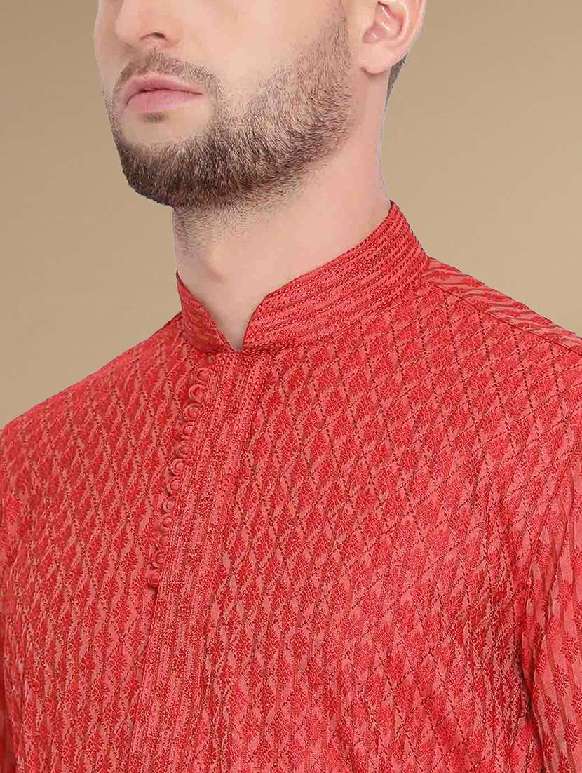 red fur kurta pyjama ethnic wear set - 22375436 -  Standard Image - 3