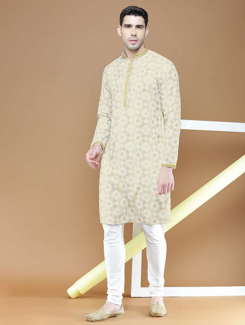 men self design kurta and churidar set