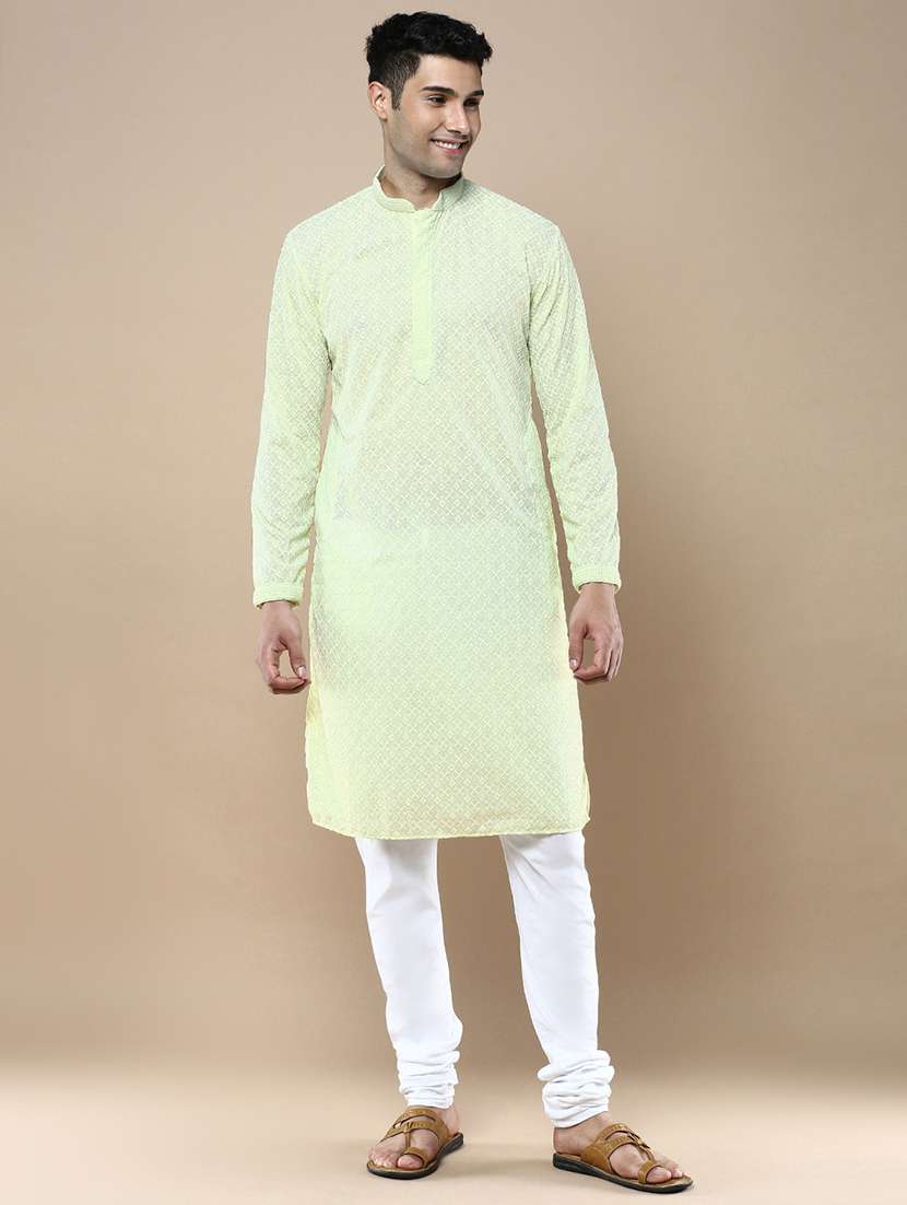 men self design kurta and churidar set