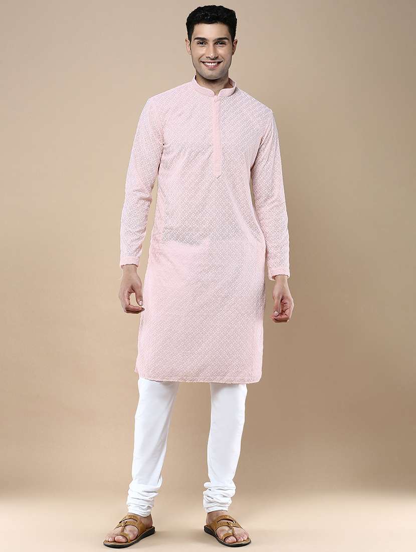men self design kurta and churidar set