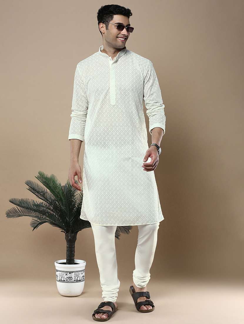 off white cotton kurta pyjama ethnic wear set