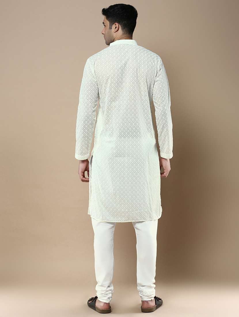 off white cotton kurta pyjama ethnic wear set - 22375485 -  Standard Image - 3