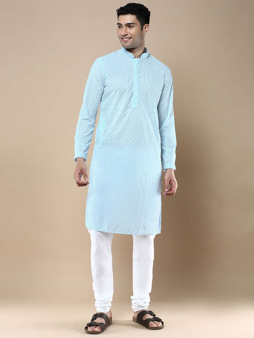 men self design kurta and churidar set