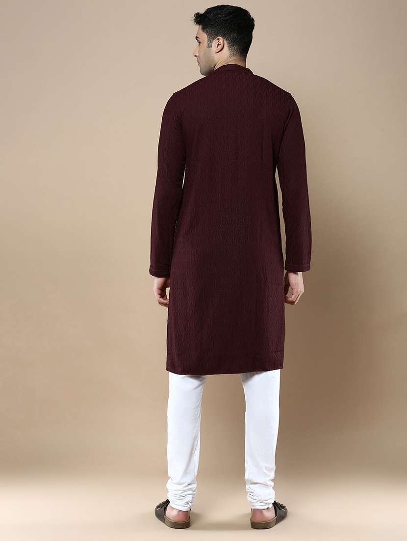 men long sleeve kurta and churidar set - 22375489 -  Standard Image - 3