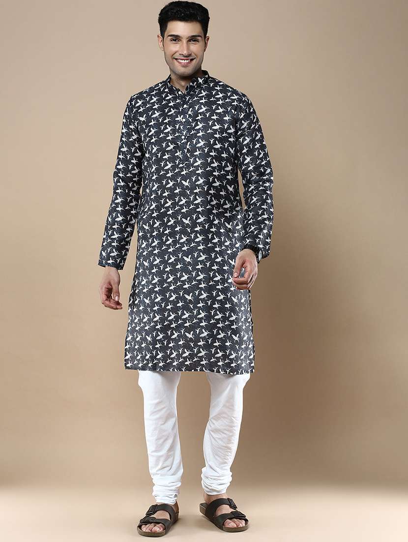 blue linen kurta pyjama ethnic wear set