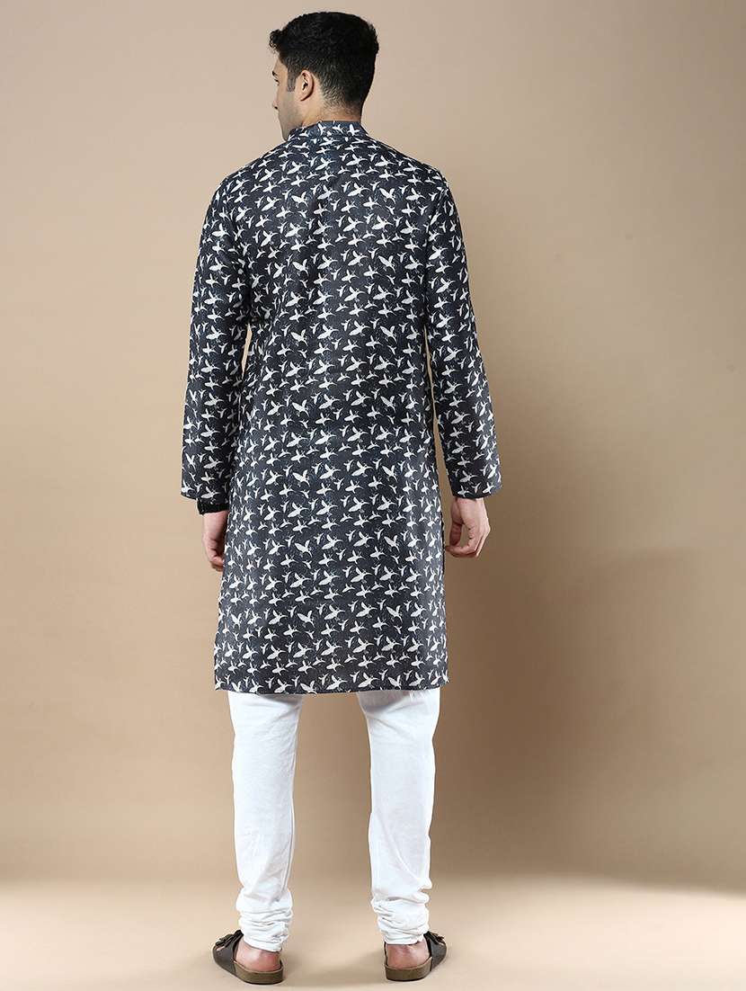 blue linen kurta pyjama ethnic wear set - 22375499 -  Standard Image - 3