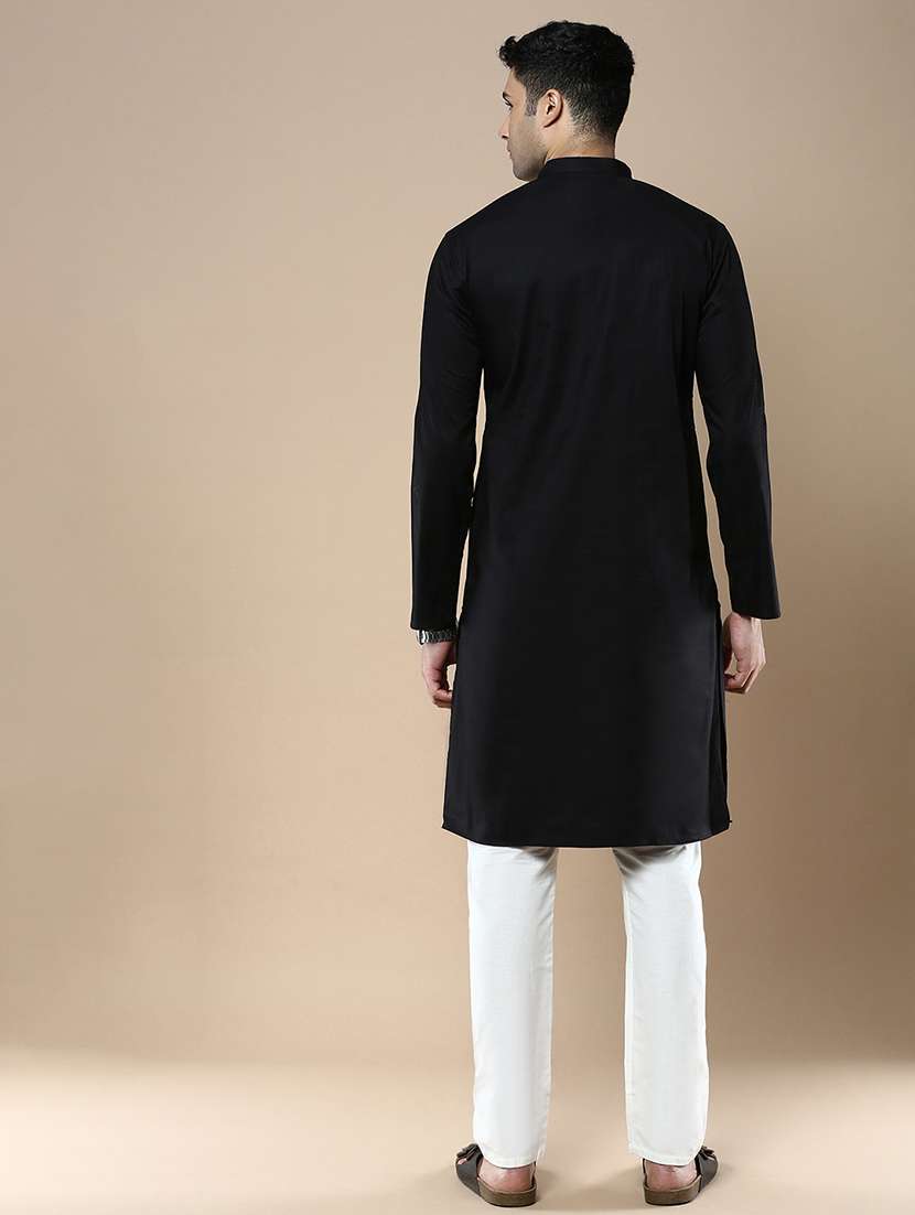 black cotton kurta pyjama ethnic wear set - 22375502 -  Standard Image - 3