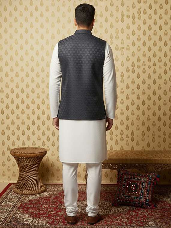 men long sleeve kurta pyjama with nehru jacket  - 22375509 -  Standard Image - 3