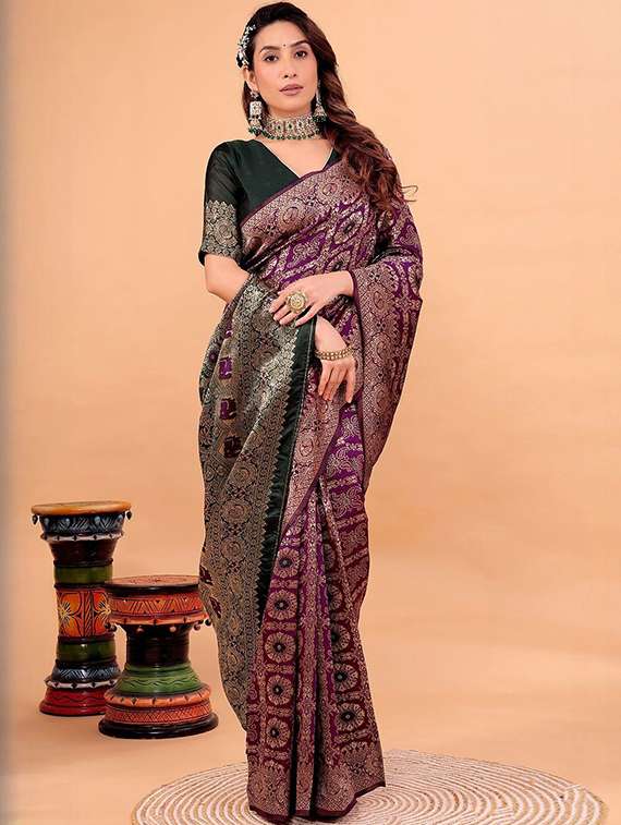 women self design banarasi saree with blouse - 22375667 -  Standard Image - 3