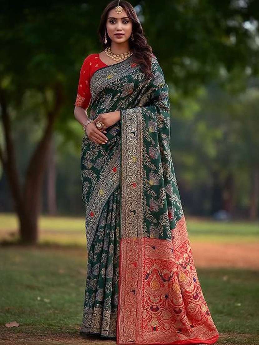 women self design banarasi saree with blouse