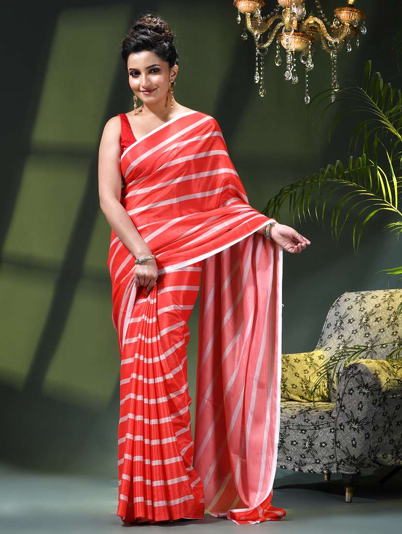 women striped printed saree