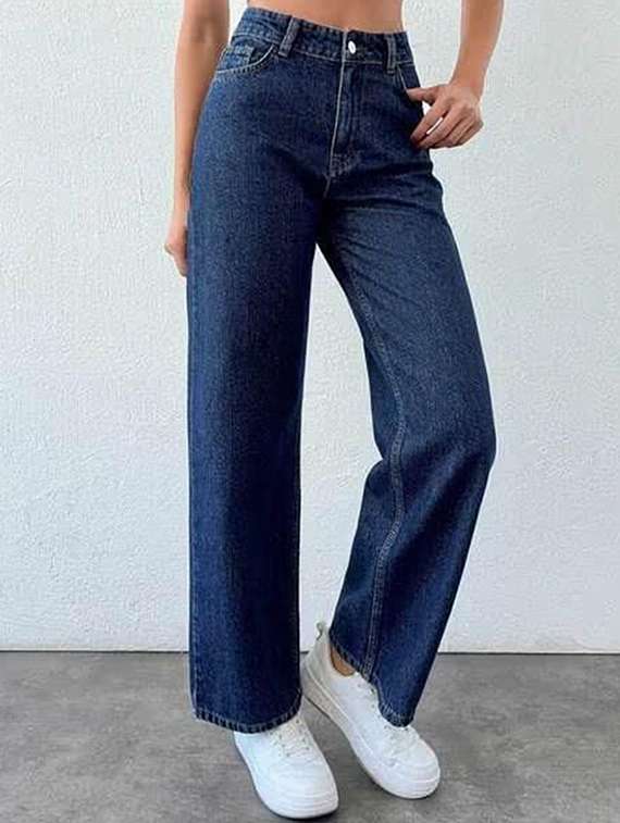 women solid high rise straight jeans