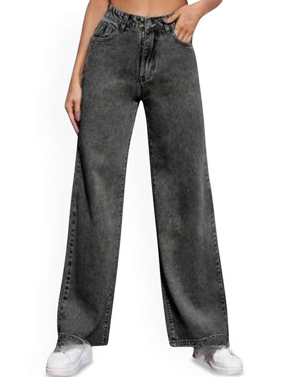 women solid high rise straight jeans