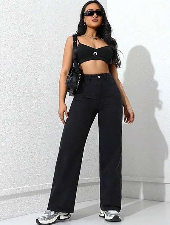 women solid high rise straight jeans - 22376217 -  Standard Image - 3