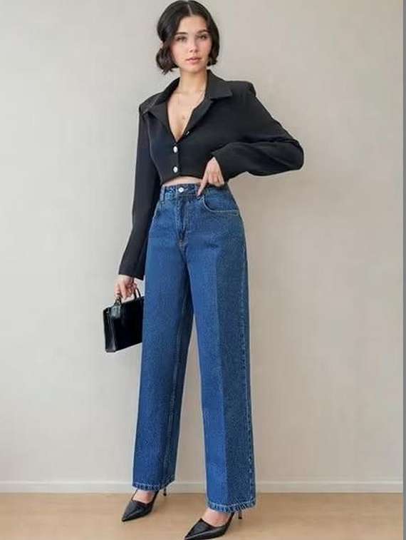 women solid high rise straight jeans - 22376218 -  Standard Image - 3