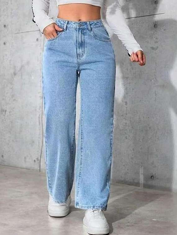 women solid high rise straight jeans
