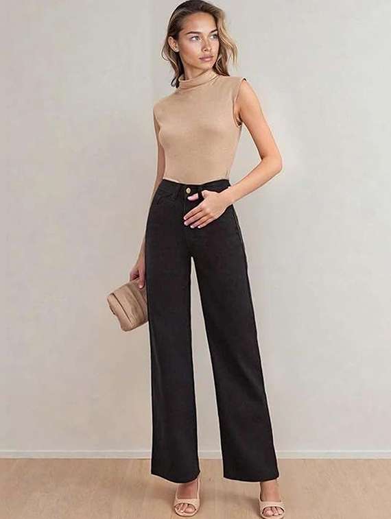 women solid high rise straight jeans - 22376222 -  Standard Image - 3