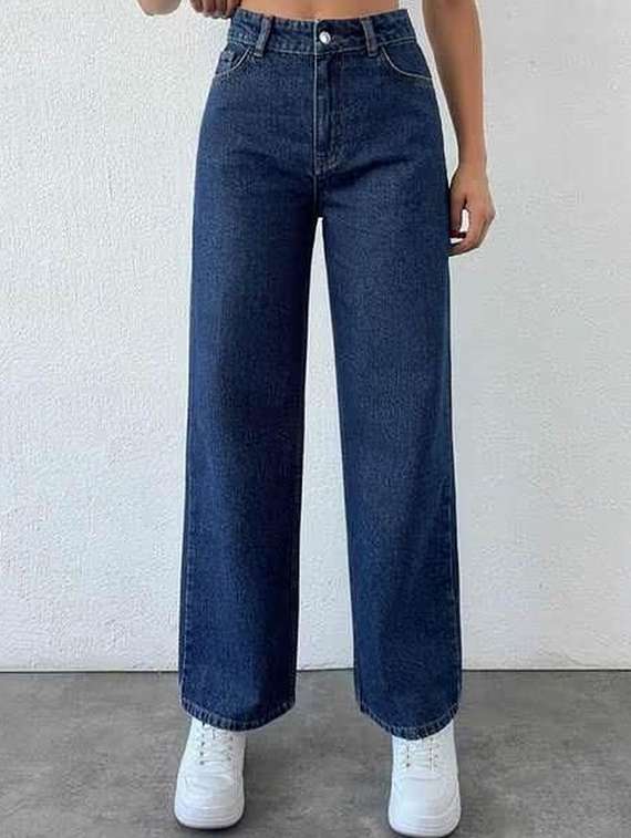 women solid high rise straight jeans