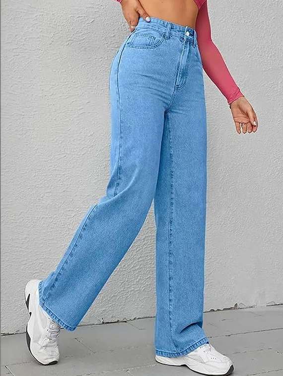 women solid high rise straight jeans