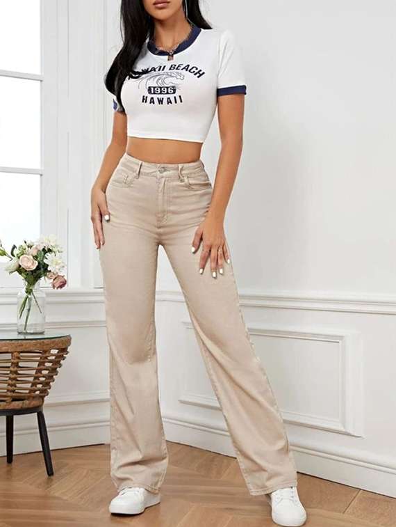 women solid high rise wide leg jeans - 22376226 -  Standard Image - 3