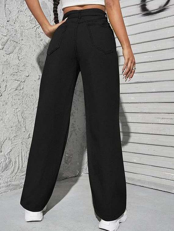 women solid high rise straight jeans - 22376227 -  Standard Image - 3