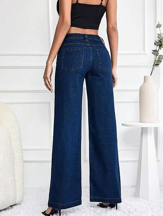 women solid high rise wide leg jeans - 22376228 -  Standard Image - 3