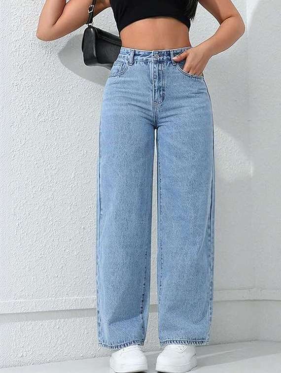 women solid high rise straight jeans