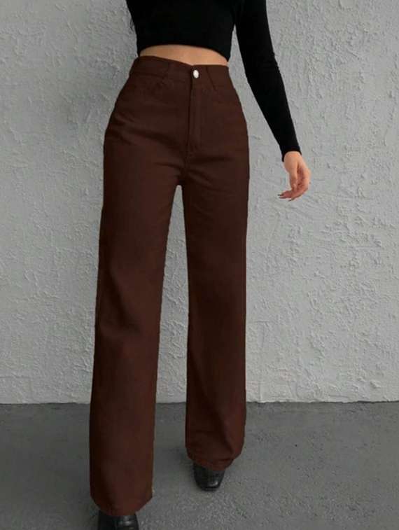 women solid high rise straight jeans