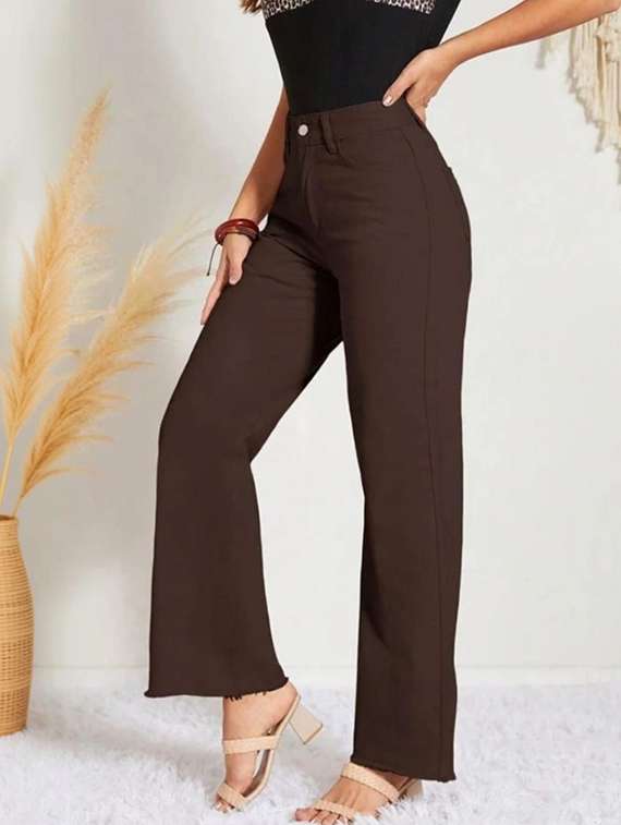women solid high rise straight jeans
