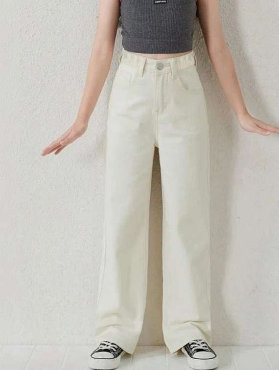 women solid high rise straight jeans
