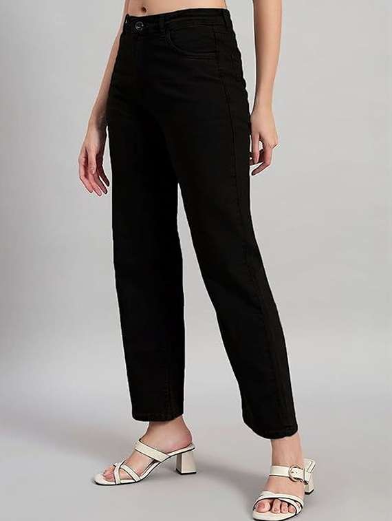 women solid high rise straight jeans