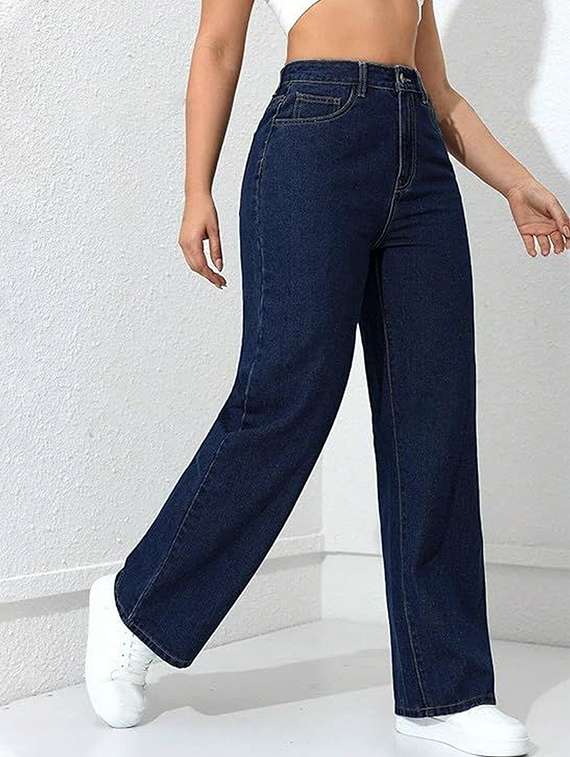 women solid high rise straight jeans